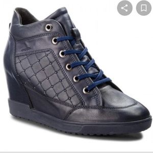 Blue Wedges Sneakers Real Leather  Geox Carum Women's 9 US New